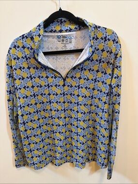 IBKUL Blue & Yellow Pineapple-Pattern Quarter-Zip Pullover